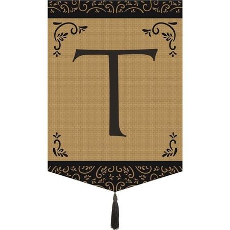 MAGNOLIA GARDEN FLAGS Magnolia Garden Flags M030017 Monogram T Tassel Burlap Garden Flag M030017